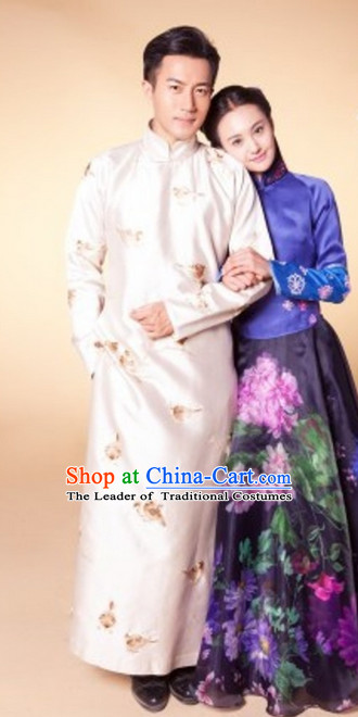 Minguo Time Gentleman Embroidered Bird Long Robe