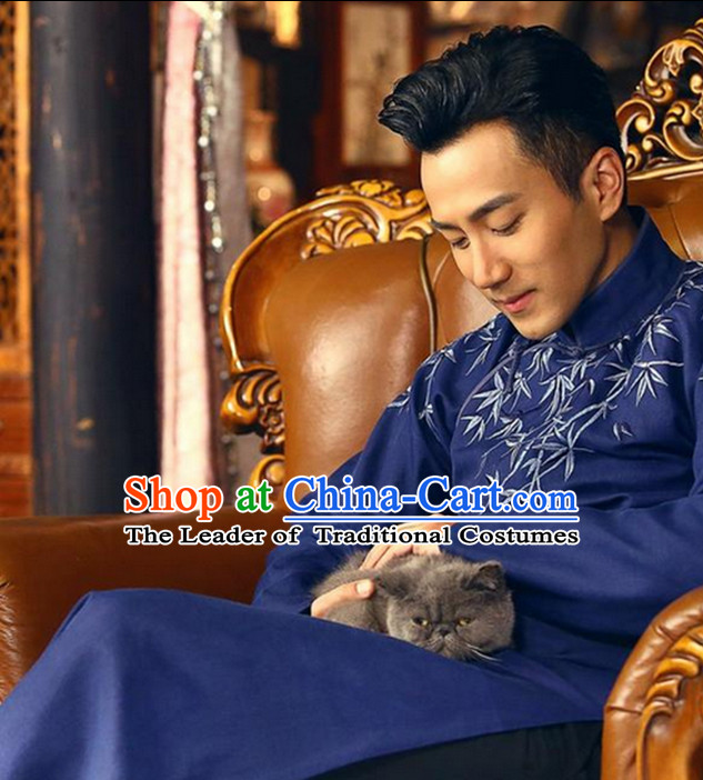 Bamboo Embroidery Mandarin Long Robe for Men