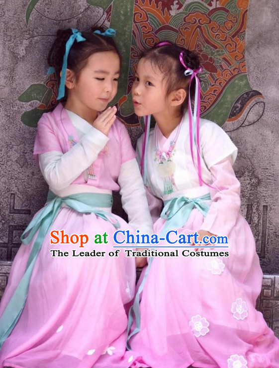 Ancient Chinese Kids Hanfu Costume and Hair Accessories Complete Set