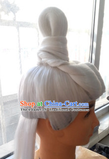 Chinese Ancient White Male Hairstyle Long Wigs
