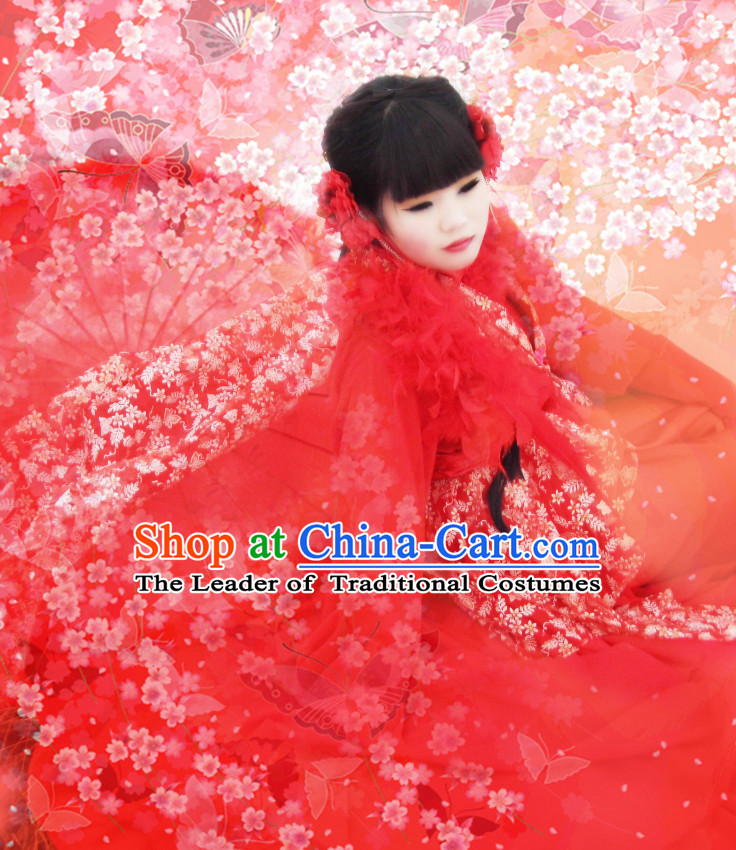 Red Traditional Chinese Classical Princess Hanfu Clothes Complete Set with Long Tail