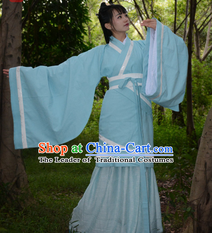 Ancient Chinese Han Dynasty Hanfu Clothes and Hair Accessories Complete Set for Women