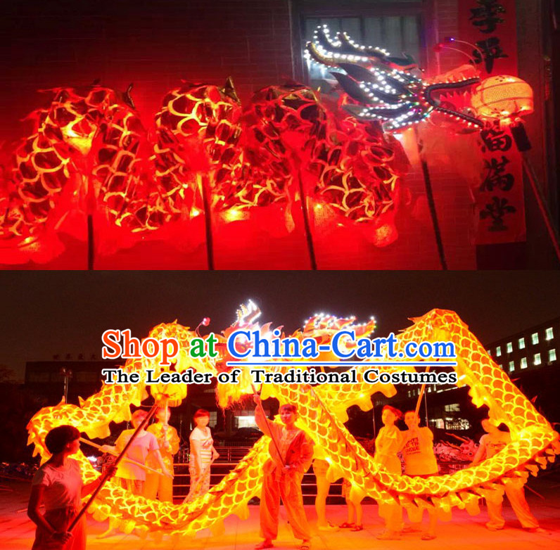 LED Gold Dragon Dance Costumes Complete Set for 7-8 People