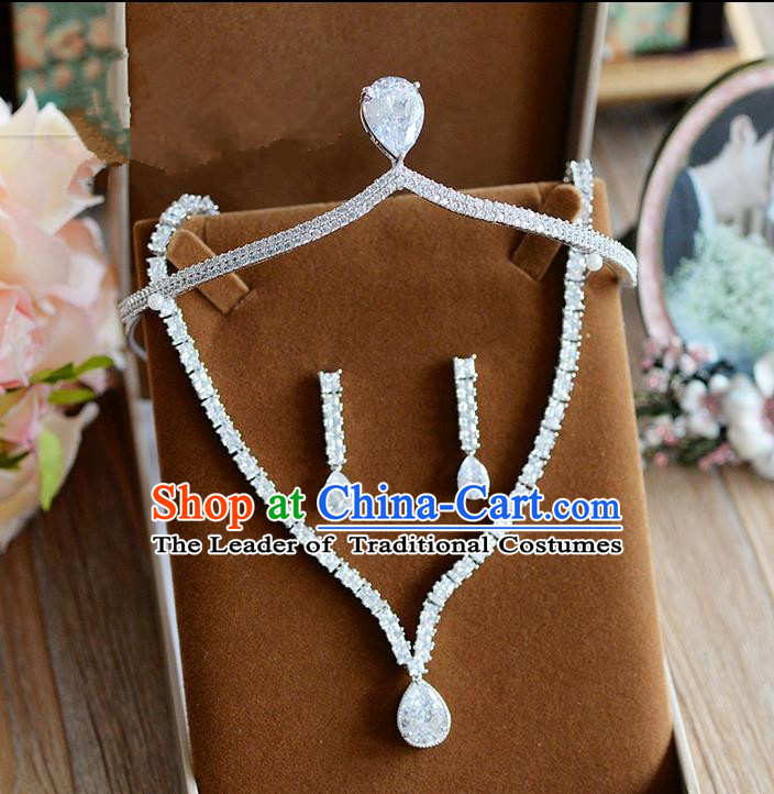 Traditional Jewelry Accessories, Palace Princess Royal Crown, Wedding Accessories Necklace, Baroco Style Crystal Earrings Set for Women