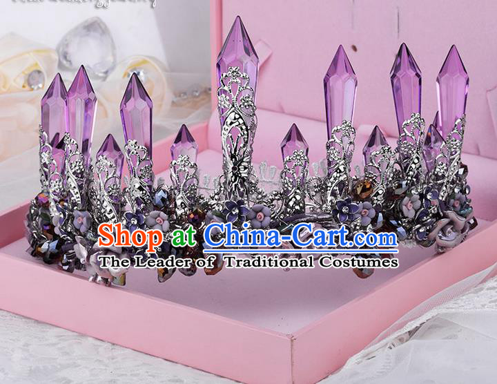 Traditional Jewelry Accessories, Palace Princess Bride Royal Crown, Engagement Royal Crown, Wedding Hair Accessories, Baroco Style Crystal Amethyst Headwear for Women