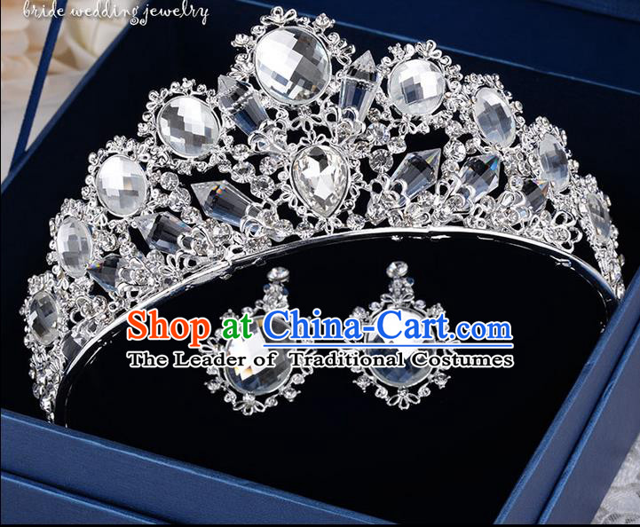Traditional Jewelry Accessories, Palace Princess Bride Royal Crown, Engagement Royal Earrings, Wedding Accessories, Baroco Style Crystal Headwear for Women