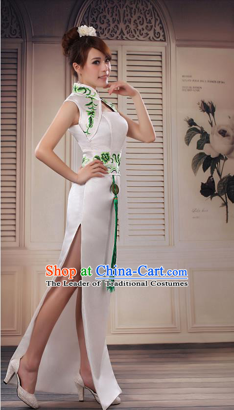 Ancient Chinese Wedding Costumes Complete Set, Unique Design Fish Tail Wedding Cheongsam for Brides