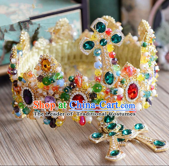 Traditional Jewelry Accessories, Palace Princess Bride Royal Crown, Imperial Royal Crown, Wedding Hair Accessories, Baroco Style Crystal Headwear for Women