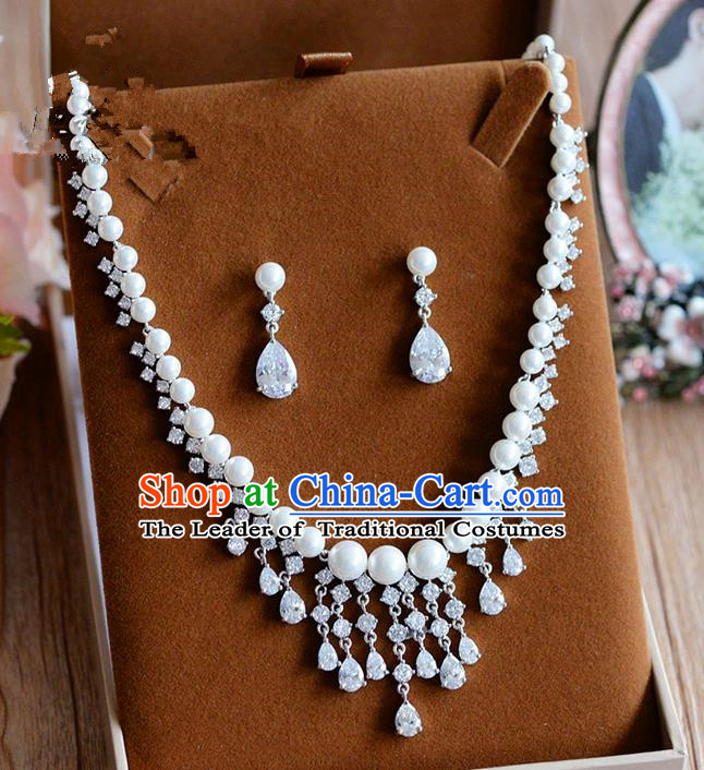 Traditional Jewelry Accessories, Palace Princess Wedding Accessories, Baroco Style Crystal Zircon Earrings and Necklace Set for Women