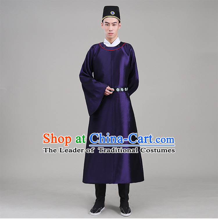 Tang Dynasty robes Traditional Regular Robe Tang Suit Cotton and linen Round Collar Round Neck attach collar Costume stage clothes Show Purple