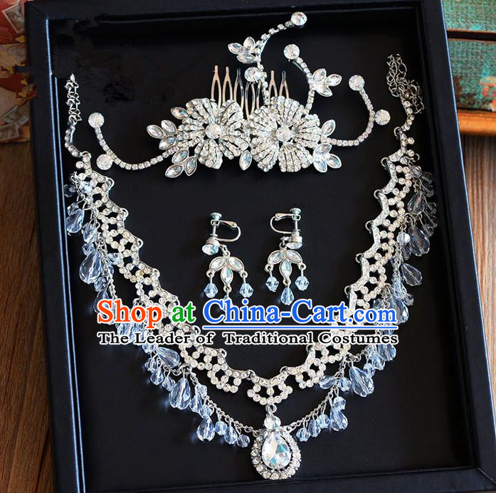 Traditional Jewelry Accessories, Palace Princess Wedding Hair Accessories, Hair Claws, Baroco Style Crystal Earrings and Necklace Set for Women