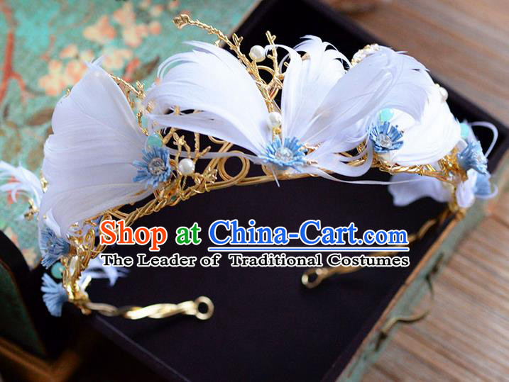 Traditional Jewelry Accessories, Palace Queen Bride Royal Crown, Engagement Retro Royal Crown, Wedding Hair Accessories, Baroco Style Pearl Feather Headwear for Women