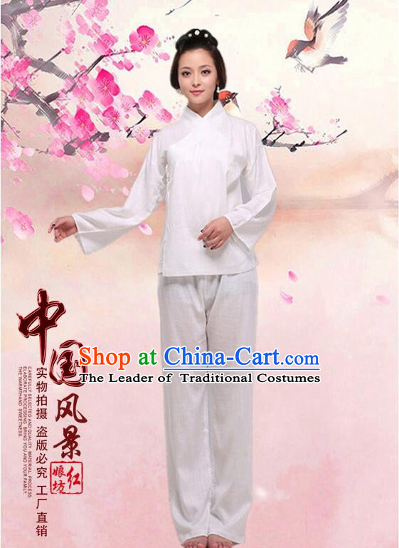 Chinese Zhong Yi triung qioi Ancient Clothes Inner Under Clothes Robe Pants Men Women Sleeping Exercise Costume  White