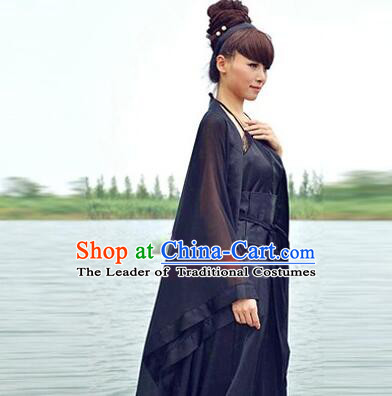 Chinese Classical Xiao Long Nv Costumes Complete The Return of the Condor Heroes Set Han Fu Stage Show Chiffon Dress Blue