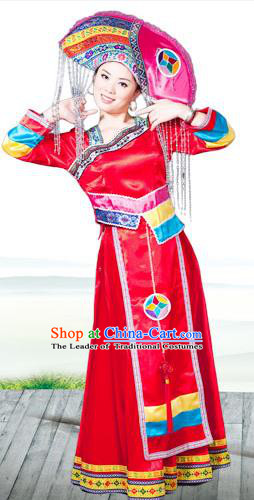 Traditional Chinese Miao Nationality Dancing Costume, Hmong Female Folk Dance Ethnic Pleated Skirt and Headwear, Chinese Minority Nationality Embroidery Costume and Hat for Women