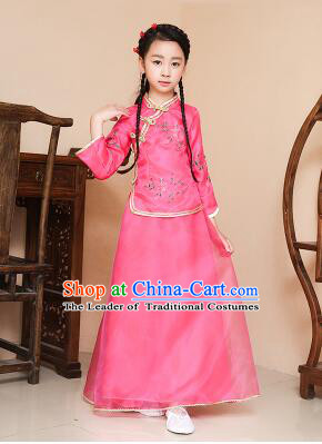 Chinese Traditional Dress for Children Girl Kid Min Guo Clothes Ancient Chinese Costume Stage Show Rose Red