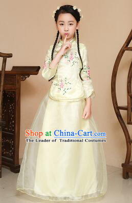 Chinese Traditional Dress for Children Girl Kid Min Guo Clothes Ancient Chinese Costume Stage Show Yellow