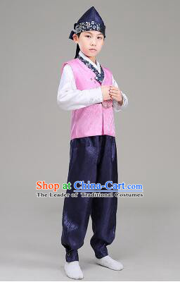 Korean Traditional Dress For Boys Children Clothes Kid Costume Stage Show Dancing Halloween Pink Top Blue Pants
