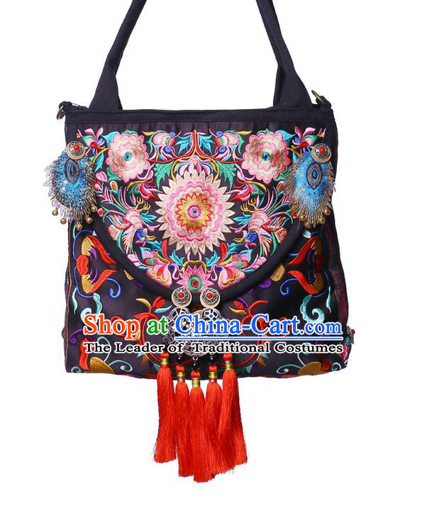 Traditional Chinese Miao Nationality Jewelry Accessories Bags, Hmong Ethnic Accessories Embroidery Shoulder Handbags for Women