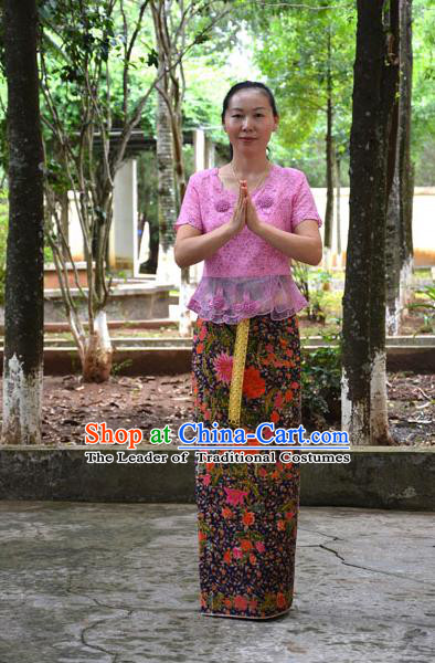 Traditional Asian Thai Palace Princess Wedding Skirt, Thai Royal Court Embroidery Dress for Women
