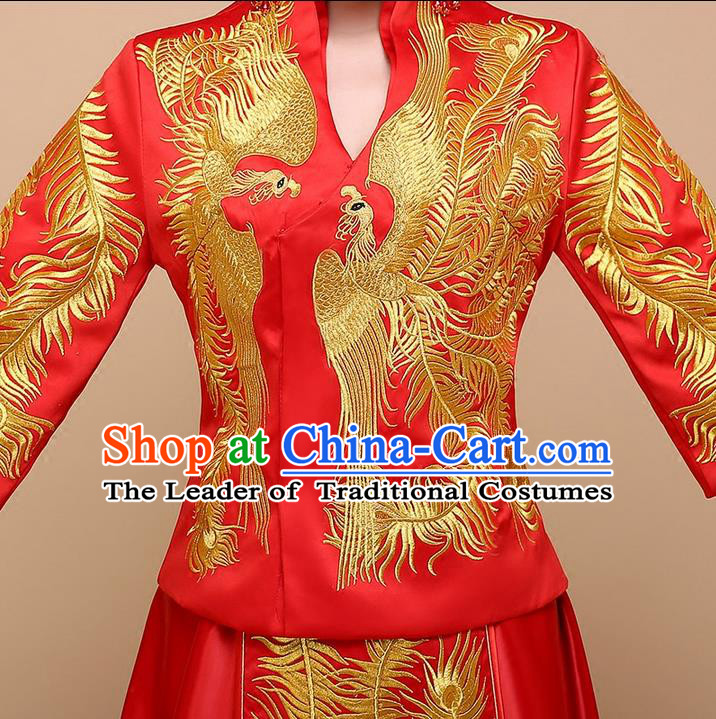 Ancient Chinese Costume Xiuhe Suits Chinese Style Wedding Dress Red Ancient Women Long Dragon And Phoenix Flown Bride Toast Cheongsam