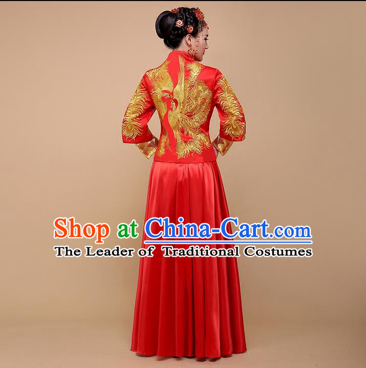 Ancient Chinese Costume Xiuhe Suits Chinese Style Wedding Dress Red Ancient Women Long Dragon And Phoenix Flown Bride Toast Cheongsam