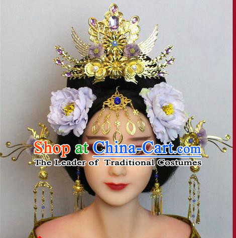 Chinese Ancient Style Hair Jewelry Accessories, Hairpins, Tang Dynasty Xiuhe Suits Wedding Bride Imperial Empress, Cosplay Princess Handmade Phoenix for Women