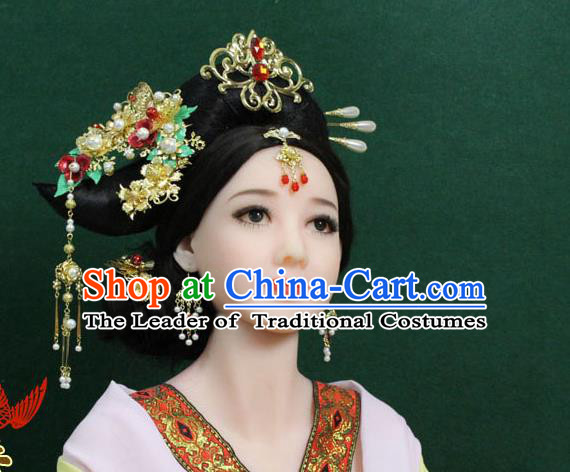 Chinese Ancient Style Hair Jewelry Accessories, Hairpins, Tang Dynasty Xiuhe Suits Wedding Bride, Imperial Empress Handmade Cosplay Princess Phoenix for Women