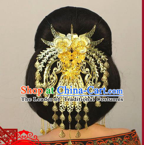 Chinese Ancient Style Hair Jewelry Accessories, Hairpins, Tang Dynasty Xiuhe Suits Wedding Bride Imperial Empress Handmade Phoenix for Women