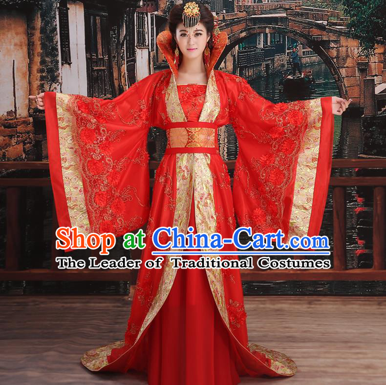 Ancient Chinese Palace Empress Costumes Complete Set, Tang Dynasty Ancient Palace Queen Wedding Dress Suits For Women