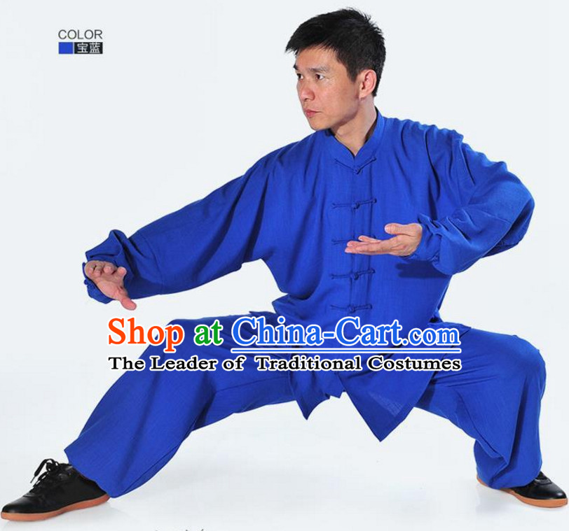 Blue Top Kung Fu Flax Costume Jacket Uniform Martial Arts Clothes Shaolin Uniform Kungfu Uniforms Supplies for Men Women Adults Kids