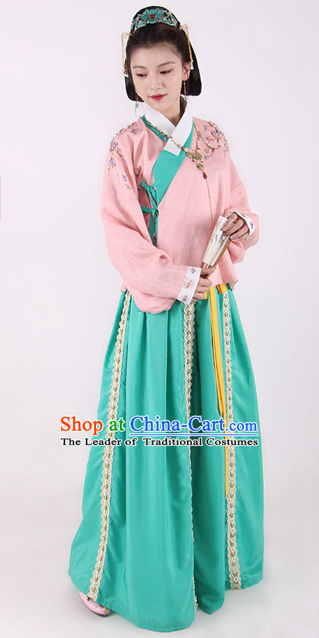Chinese Style Dresses Kimono Dress Song Dynasty Empress Princess Queen Outfits and Headpieces Complete Set for Women