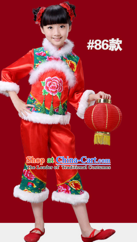 Chinese Traditional New Year Dance Costumes for Girls Kids Children