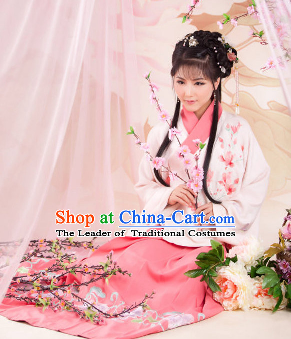 Chinese Ancient Song Dynasty Hanfu Dresses and Headdress Complete Set for Women