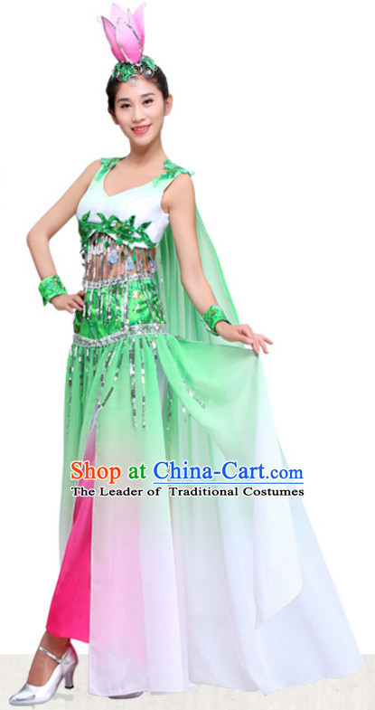 Chinese Folk Group Lotus Dance Costumes Dress online for Sale Complete Set for Women Girls Adults Youth Kids