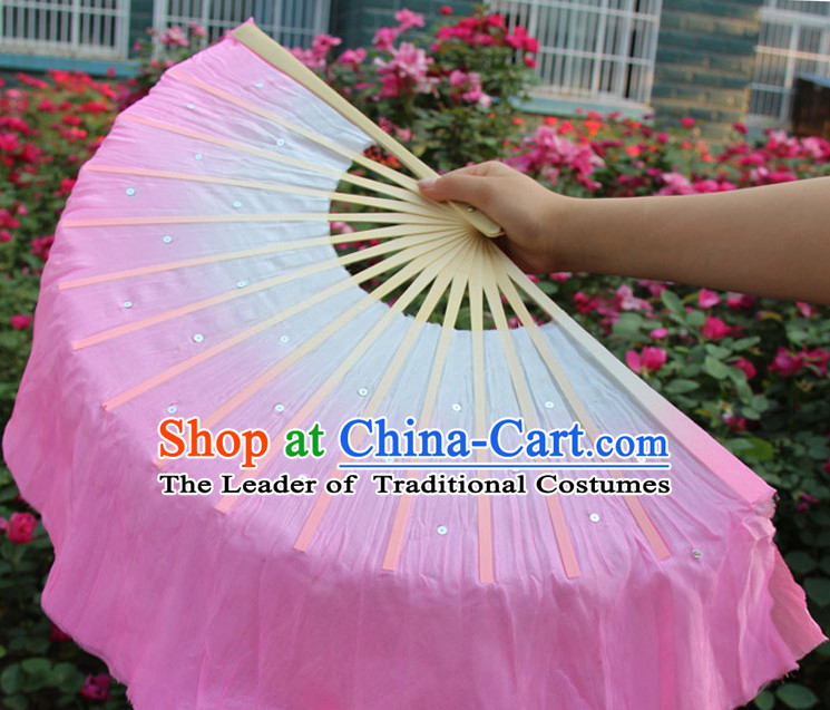 White to Pink Color Transition Traditional Chinese Pure Silk Dance Fan