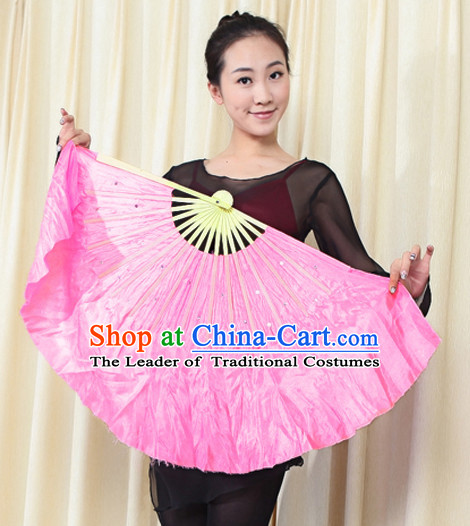 Traditional Chinese Pink Pure Silk Dance Fan with Sequins