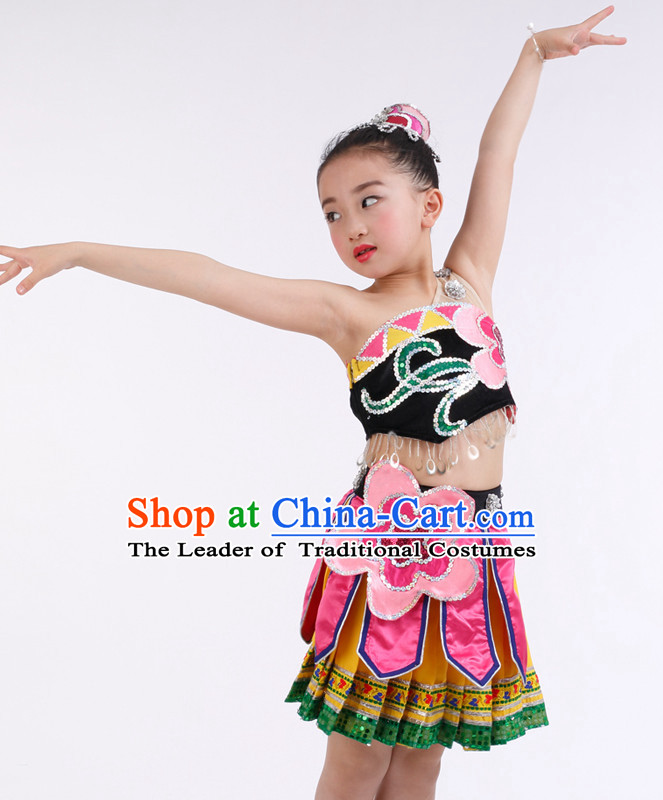 Chinese Competition Ballroom Dance Costumes Kids Dance Costumes Folk Dances Ethnic Dance Fan Dance Dancing Dancewear for Children