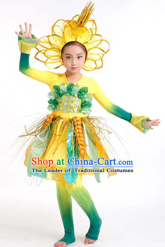 Chinese Competition Stage Dance Costumes Kids Dance Costumes Folk Dances Ethnic Dance Fan Dance Dancing Dancewear for Children