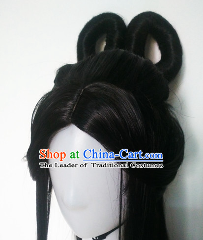 Traditional Chinese Princess Queen Long Black Wigs