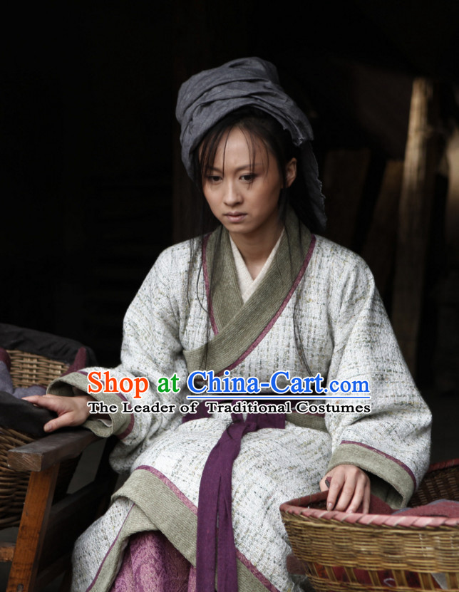 Chinese Female Farmer Hanfu Dress Authentic Clothes Culture Costume Han Dresses Traditional National Dress Clothing and Headdress Complete Set for Women