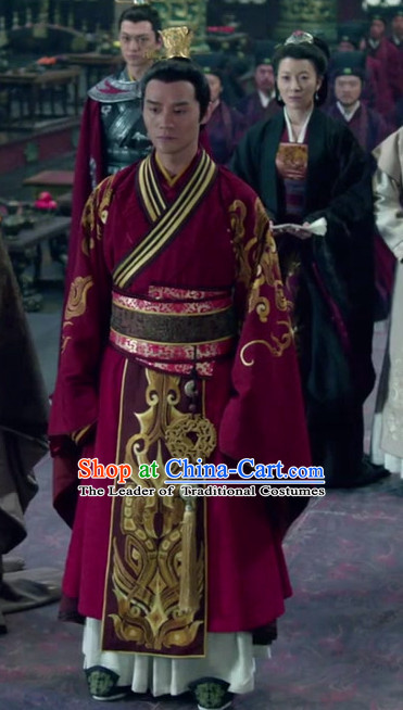Ancient Chinese Style Emperor Costume Dress Authentic Clothes Culture Han Dresses Traditional National Dress Clothing and Headdress Complete Set