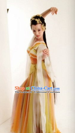 Ancient Chinese Palace Dancer Costume Dress Authentic Clothes Culture Han Dresses Traditional National Dress Clothing and Headpieces Complete Set for Ladies