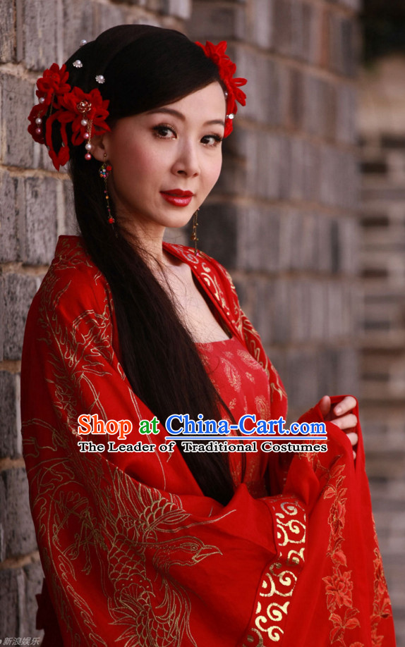 Traditional Chinese Style Red Fairy Hair Jewelry Set for Ladies
