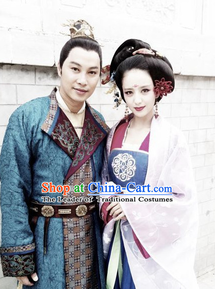 Ancient Chinese Style Prince and Concubine Costumes and Headwear 2 Complete Sets