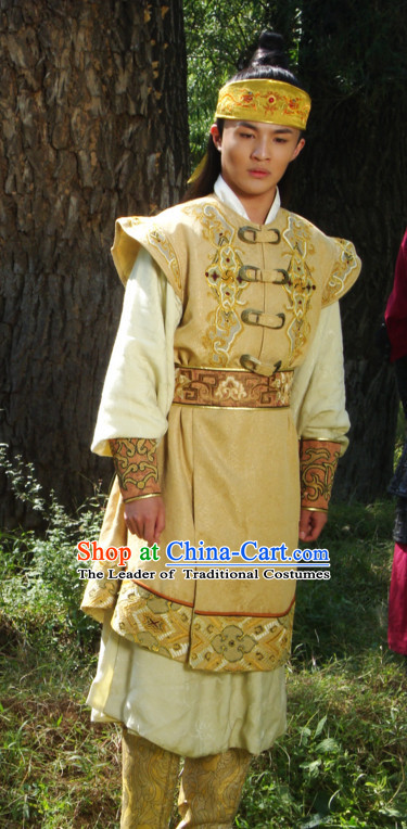 Traditional Chinese Ancient Yellow Male Prince Suits Complete Set