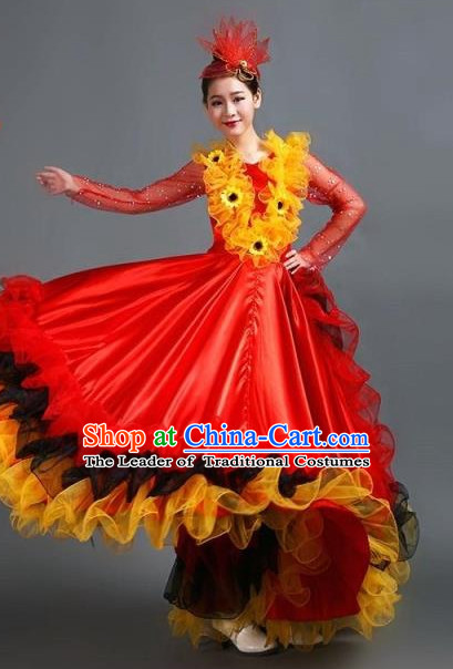 Chinese Ballroom Dance Costume and Headdress for Women Girls