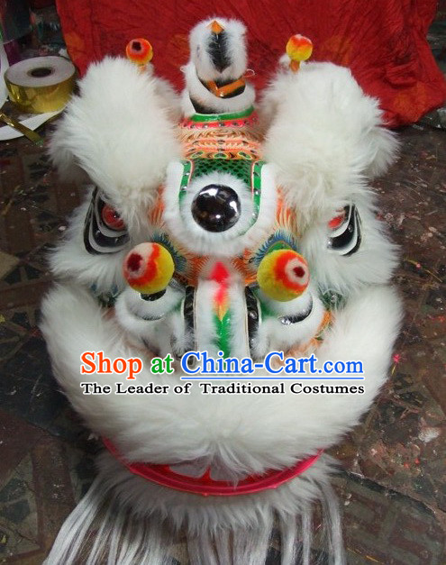 Top White Long Wool Ancient Chinese Traditional Hok Han Style Lion Dance Costumes Complete Set