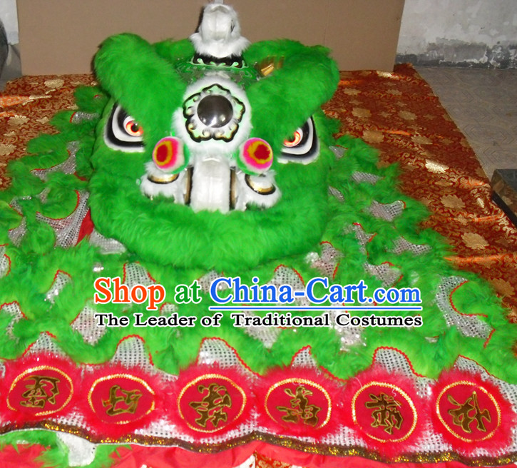 Grass Green Top Asian Chinese Lion Dance Troupe Performance Suppliers Pants Equipments Art Instruments Lion Head Tail Costumes Complete Set