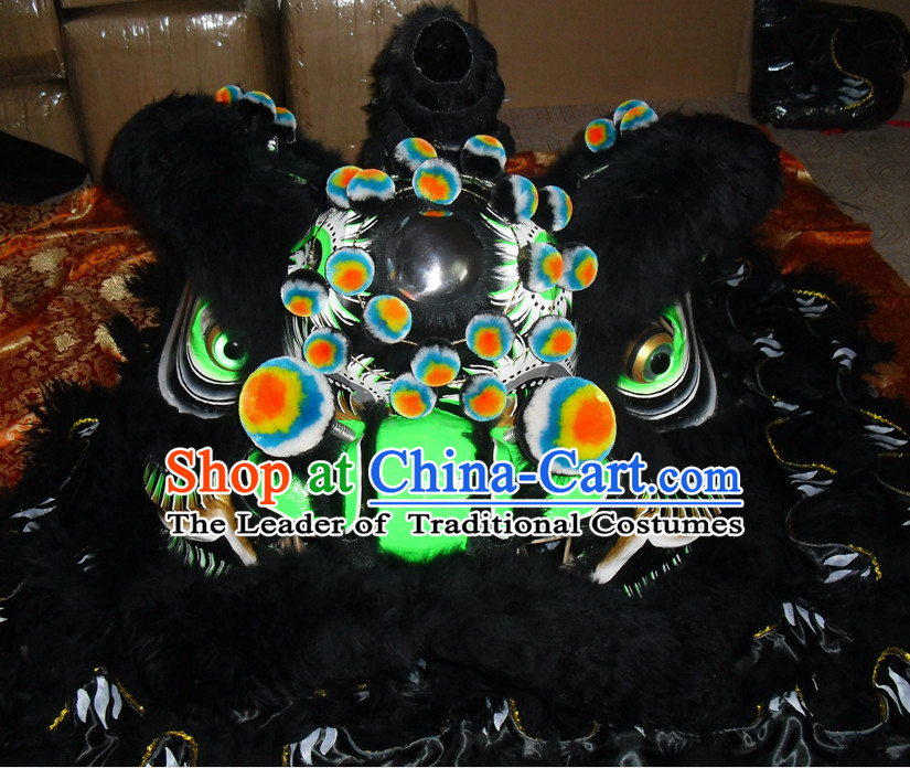 Black Wool Top Asian Chinese Lion Dance Troupe Performance Suppliers Pants Equipments Art Instruments Lion Head Tail Costumes Complete Set